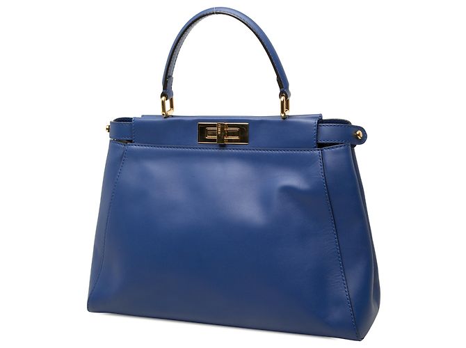Borsa Satchel Peekaboo Iconic Fendi in pelle di vitello blu Medium - vista 2