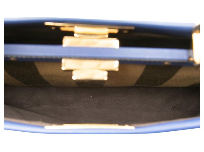 Borsa Satchel Peekaboo Iconic Fendi in pelle di vitello blu Medium - vista 4