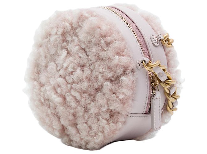 Clutch rotonda Chanel 19 in shearling rosa con catena - vista 2