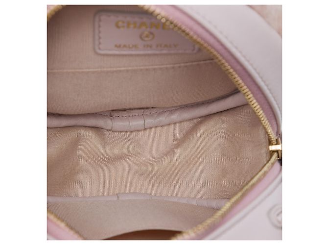 Clutch rotonda Chanel 19 in shearling rosa con catena - vista 4