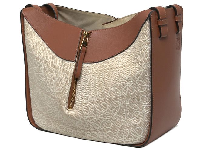 Bolsa Hammock LOEWE pequena em couro e tela Anagram marrom - vista 2