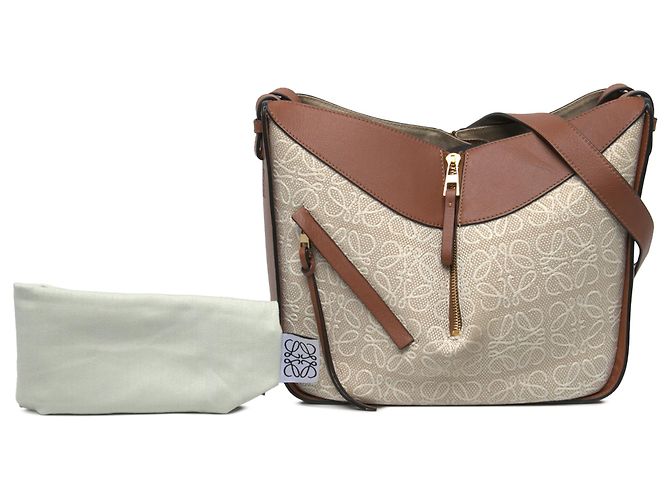 Bolsa Hammock LOEWE pequena em couro e tela Anagram marrom - vista 6