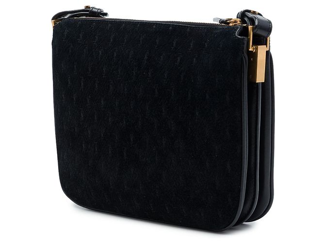 Autre Marque Saint Laurent Borsa crossbody in camoscio nero con monogramma integrale - vista 2