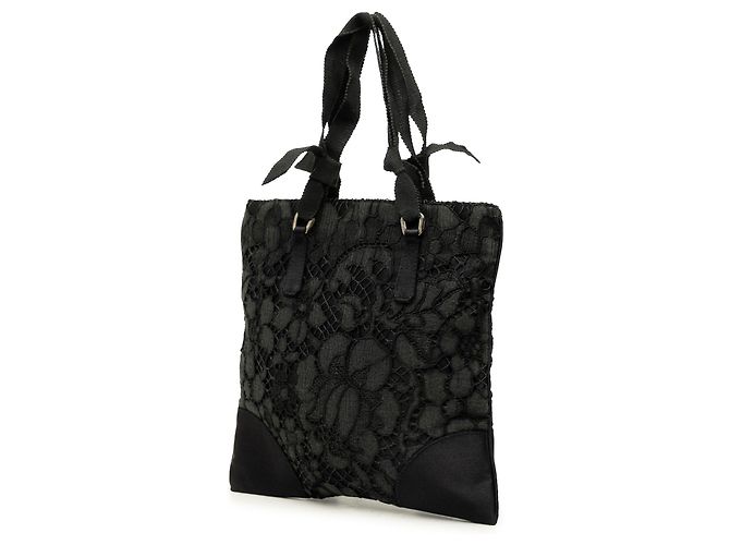 Borsa Prada in Tessuto nero e pizzo floreale - vista 2