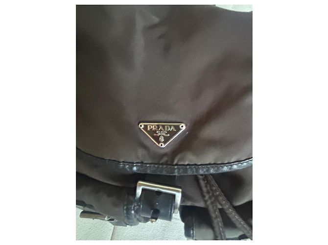 Prada Mochila de Nailon Marrón y Cuero - vista 5