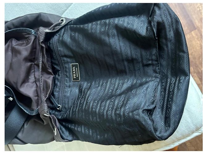 Prada Mochila de Nailon Marrón y Cuero - vista 7