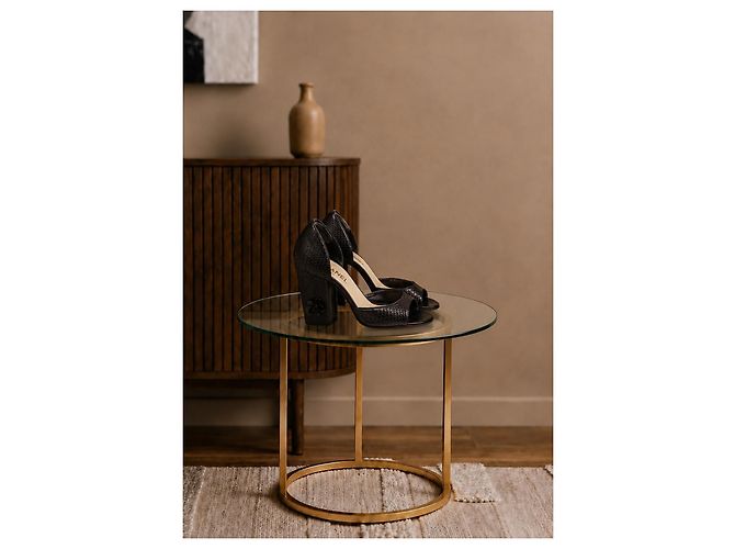 Tacones Chanel de cuero de pitón negro con camelia - vista 11