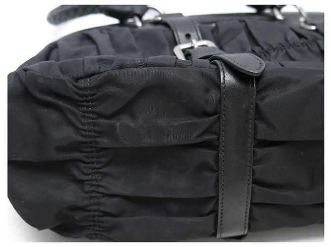 BORSA A MANO PRADA BOWLING BN1331 IN PELLE TESSUTO E NYLON PILESATO NERO - vista 16