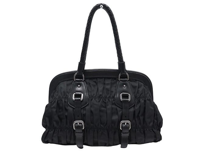 BORSA A MANO PRADA BOWLING BN1331 IN PELLE TESSUTO E NYLON PILESATO NERO - vista 2