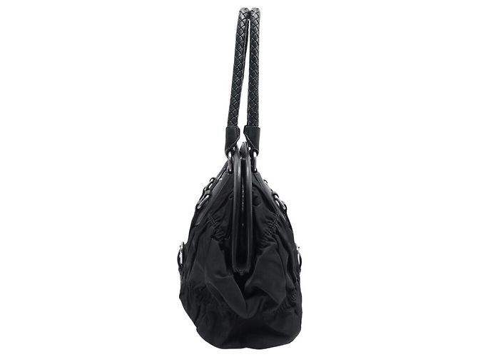 BORSA A MANO PRADA BOWLING BN1331 IN PELLE TESSUTO E NYLON PILESATO NERO - vista 3