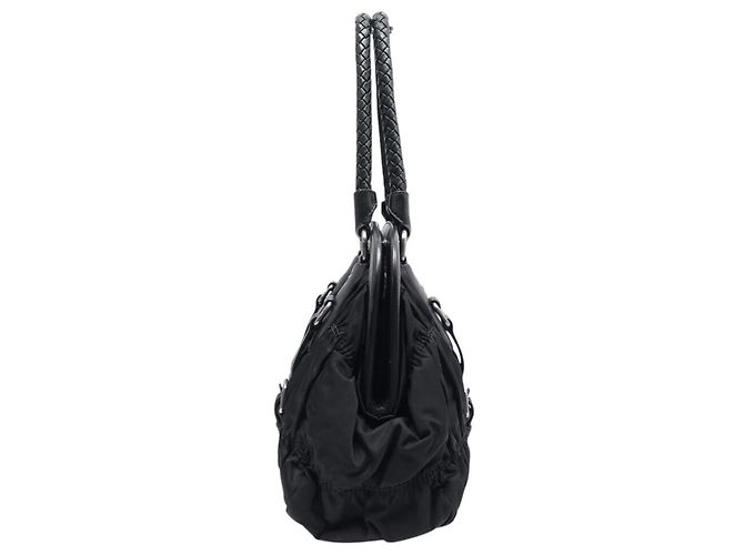 BORSA A MANO PRADA BOWLING BN1331 IN PELLE TESSUTO E NYLON PILESATO NERO - vista 4