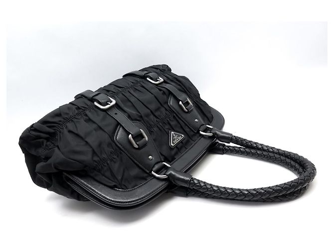 BORSA A MANO PRADA BOWLING BN1331 IN PELLE TESSUTO E NYLON PILESATO NERO - vista 5