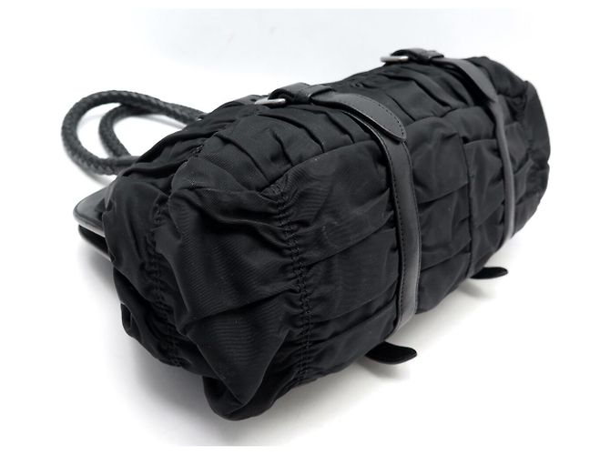 BORSA A MANO PRADA BOWLING BN1331 IN PELLE TESSUTO E NYLON PILESATO NERO - vista 6