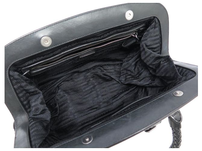 BORSA A MANO PRADA BOWLING BN1331 IN PELLE TESSUTO E NYLON PILESATO NERO - vista 9