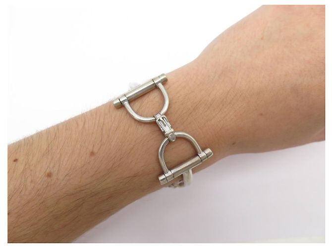Hermès BRACCIALE VINTAGE HERMES MORS 18.8CM GAETAN DE PERCIN IN ARGENTO 800 40.5G BANGLE - vista 3
