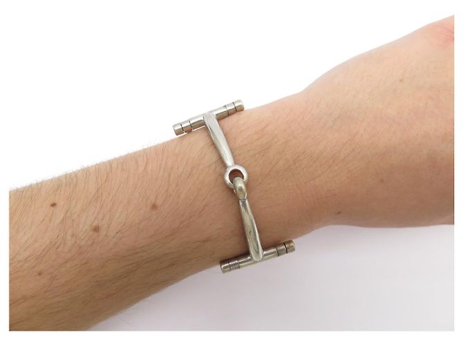 Hermès BRACCIALE VINTAGE HERMES MORS 18.8CM GAETAN DE PERCIN IN ARGENTO 800 40.5G BANGLE - vista 4
