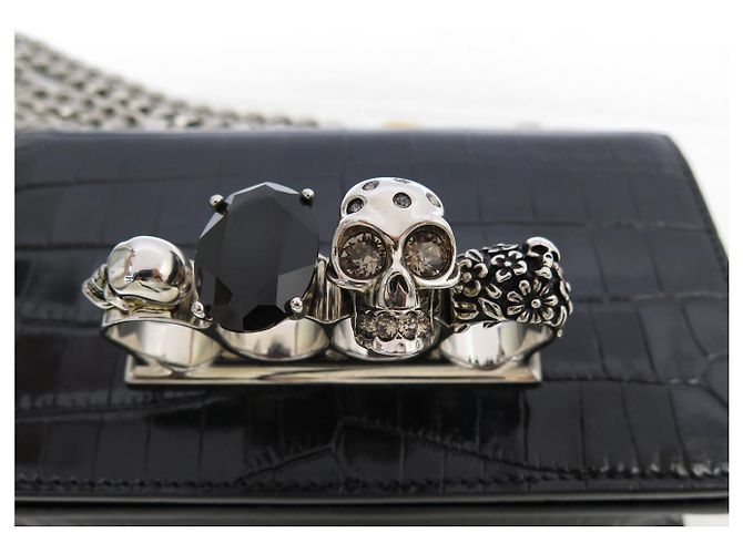 ALEXANDER MCQUEEN MINI JEWELLED KNUCKLE BORSA IN PELLE EFFETTO COCCO - vista 16