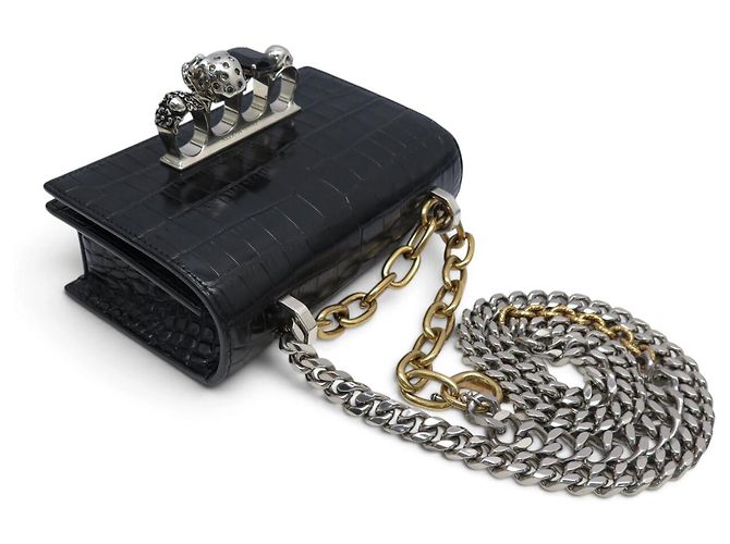 ALEXANDER MCQUEEN MINI JEWELLED KNUCKLE BORSA IN PELLE EFFETTO COCCO - vista 5