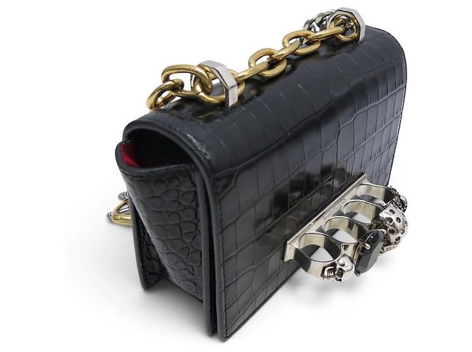 ALEXANDER MCQUEEN MINI JEWELLED KNUCKLE BORSA IN PELLE EFFETTO COCCO - vista 6