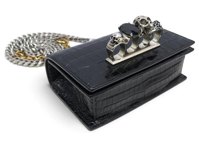 ALEXANDER MCQUEEN MINI JEWELLED KNUCKLE BORSA IN PELLE EFFETTO COCCO - vista 7