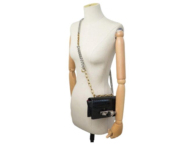 ALEXANDER MCQUEEN MINI JEWELLED KNUCKLE BORSA IN PELLE EFFETTO COCCO - vista 8