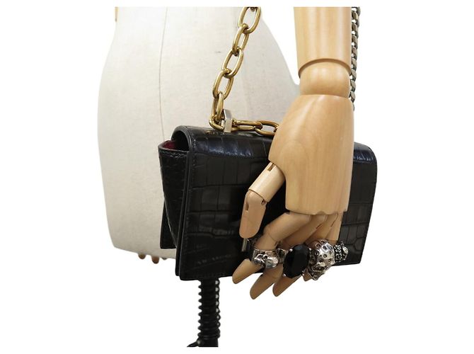 ALEXANDER MCQUEEN MINI JEWELLED KNUCKLE BORSA IN PELLE EFFETTO COCCO - vista 9
