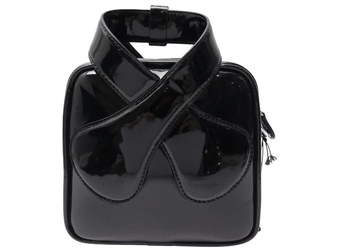 NUOVA BORSA A MANO COURREGES LOOP SMALL IN PELLE VERNICIATA NERA BORSA A TRACCOLLA - vista 2