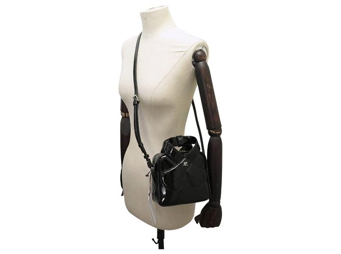 NUOVA BORSA A MANO COURREGES LOOP SMALL IN PELLE VERNICIATA NERA BORSA A TRACCOLLA - vista 7