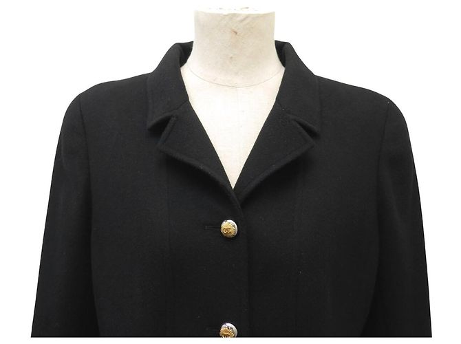 ABRIGO LARGO CHANEL BOTONES LOGO CC SOL 44 L EN CACHEMIRA NEGRO - vista 2