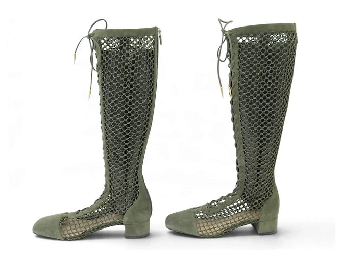 NUEVAS BOTAS DIOR NAUGHTILY-D 37 MALLA DE GANCHILLO 37 EN GAMUZA VERDE DEER BOOTS - vista 2