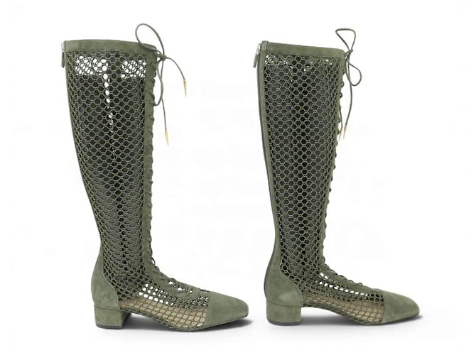 NUEVAS BOTAS DIOR NAUGHTILY-D 37 MALLA DE GANCHILLO 37 EN GAMUZA VERDE DEER BOOTS - vista 3