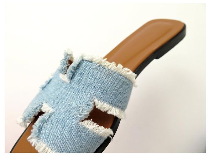 Hermès SCARPE HERMES MULES ORAN IN CANVAS DENIM BLU H241060Z 41 SANDALI SHOES - vista 14