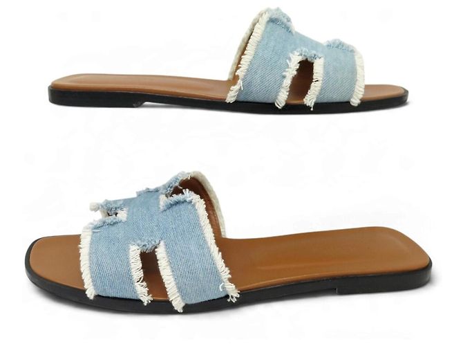 Hermès SCARPE HERMES MULES ORAN IN CANVAS DENIM BLU H241060Z 41 SANDALI SHOES - vista 3
