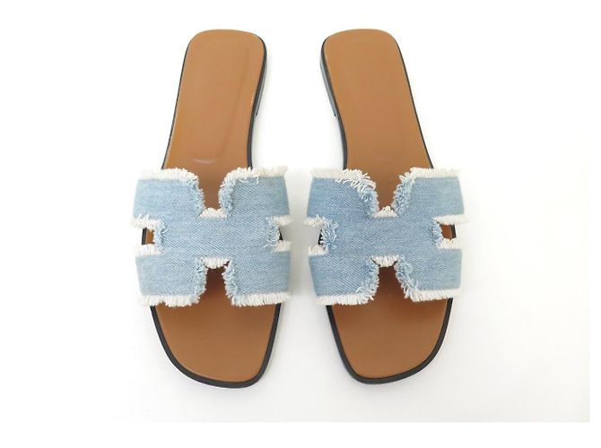 Hermès SCARPE HERMES MULES ORAN IN CANVAS DENIM BLU H241060Z 41 SANDALI SHOES - vista 6