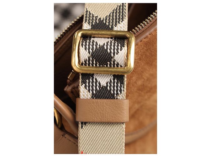 Borsa a tracolla Burberry Mini B Clip in camoscio marrone - vista 12
