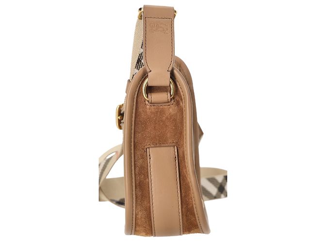 Borsa a tracolla Burberry Mini B Clip in camoscio marrone - vista 4