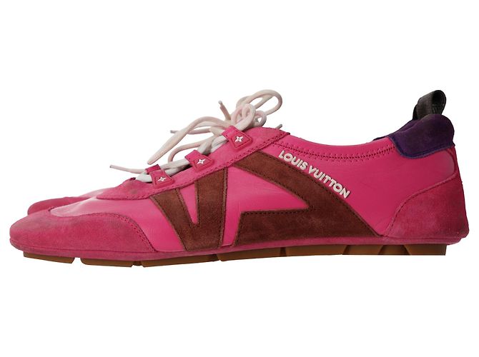 Sapatilhas baixas Louis Vuitton LV Sneakerina em camurça e pele rosa - vista 3