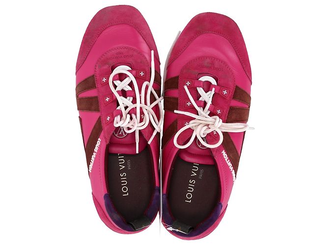 Sapatilhas baixas Louis Vuitton LV Sneakerina em camurça e pele rosa - vista 5