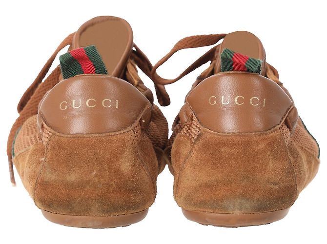 Sneakers Gucci Shift in camoscio e mesh marrone - vista 3