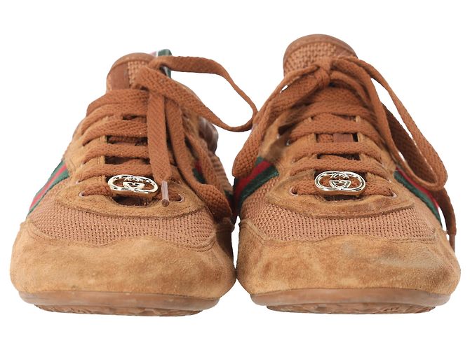Sneakers Gucci Shift in camoscio e mesh marrone - vista 4