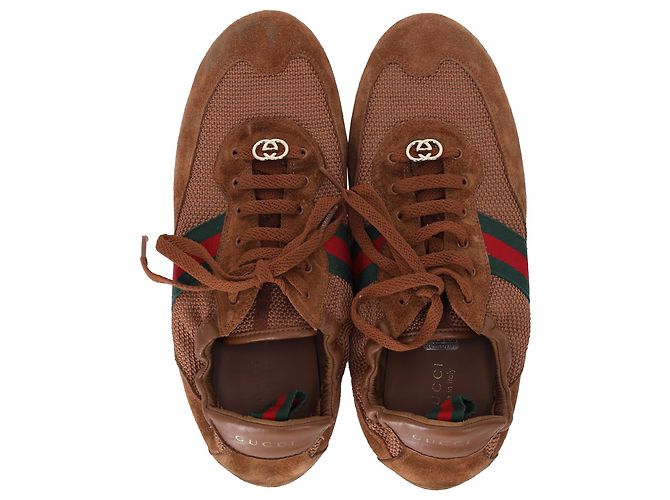 Sneakers Gucci Shift in camoscio e mesh marrone - vista 5