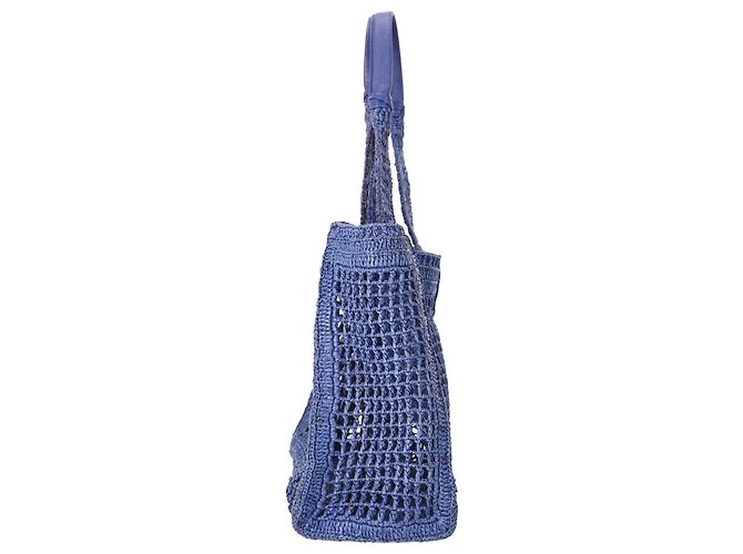 Borsa Tote Chloé Summer Banana in rafia blu navy - vista 2
