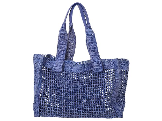 Borsa Tote Chloé Summer Banana in rafia blu navy - vista 3