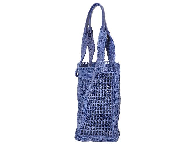 Borsa Tote Chloé Summer Banana in rafia blu navy - vista 4