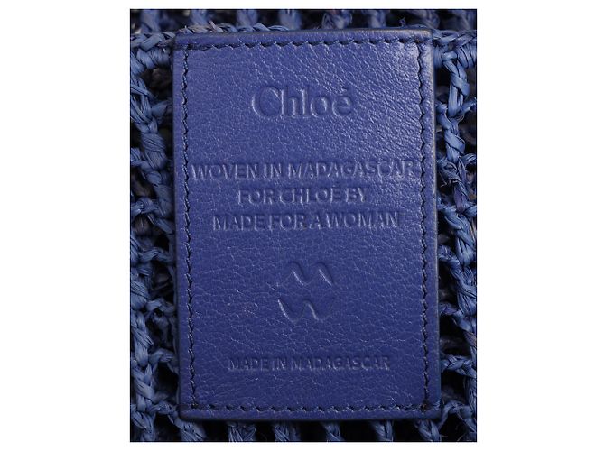 Borsa Tote Chloé Summer Banana in rafia blu navy - vista 7