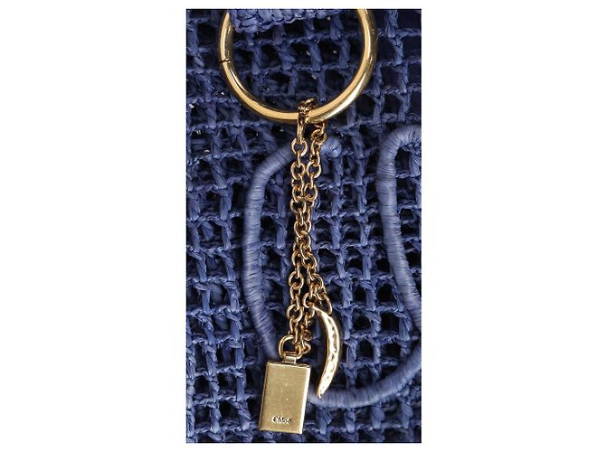 Borsa Tote Chloé Summer Banana in rafia blu navy - vista 9