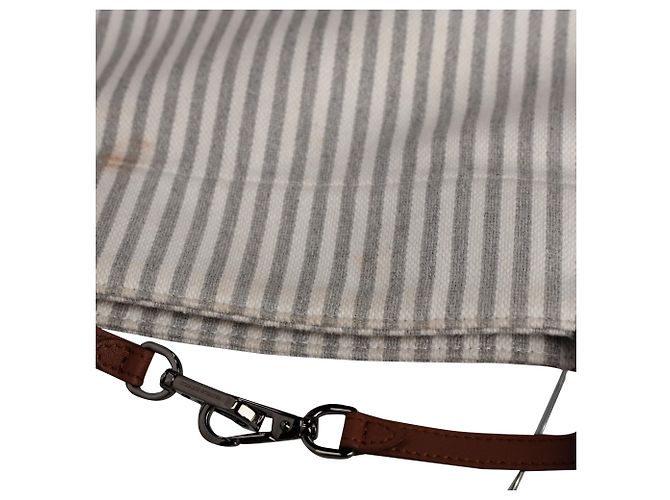 Brunello Cucinelli gestreifter Tote Bag aus grauem Canvas mit Lederbesatz - Ansicht 10
