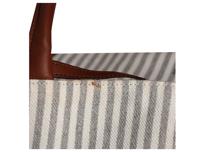 Brunello Cucinelli gestreifter Tote Bag aus grauem Canvas mit Lederbesatz - Ansicht 11