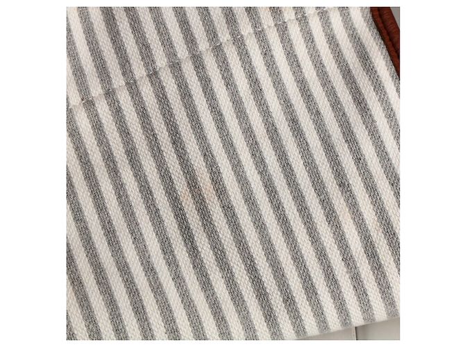 Brunello Cucinelli gestreifter Tote Bag aus grauem Canvas mit Lederbesatz - Ansicht 12