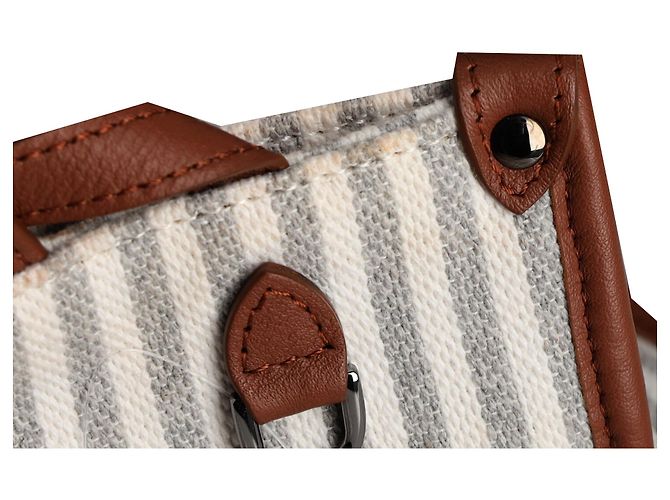 Brunello Cucinelli gestreifter Tote Bag aus grauem Canvas mit Lederbesatz - Ansicht 13